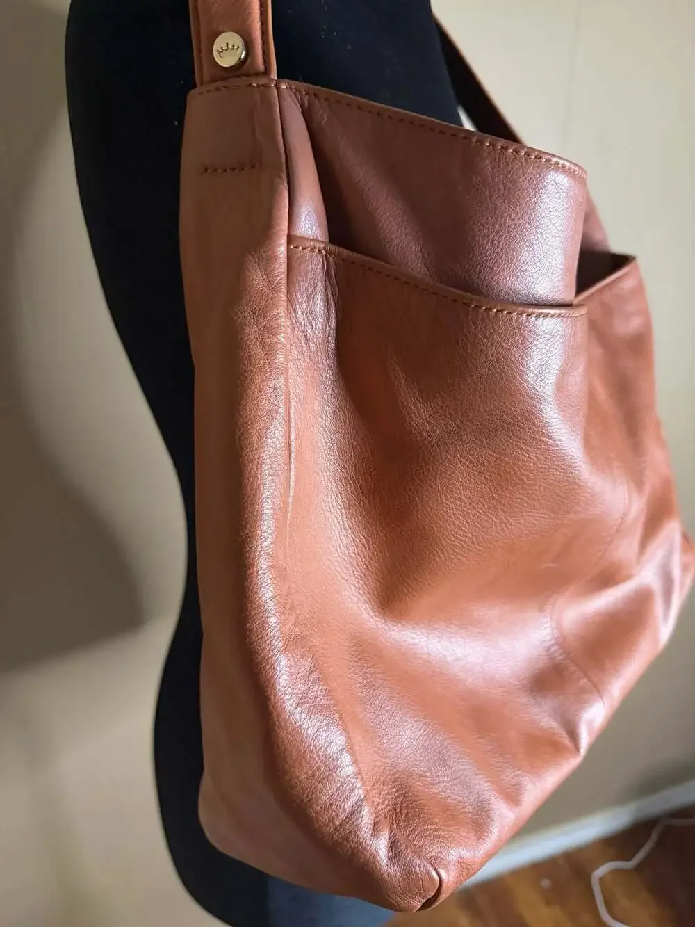 Elaine Turner Cognac Leather Fringe Hobo Shoulder Bag with Pink Lining